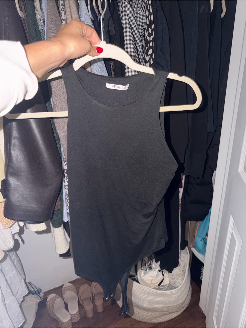 ReoRia Black Asymmetric Tank Bodysuit